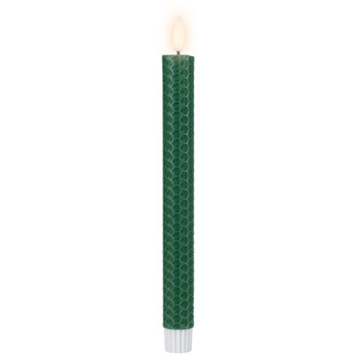 LED Taper Flickering Flameless Honeycomb Christmas Candles - 9.5" - Green - Set Of 2