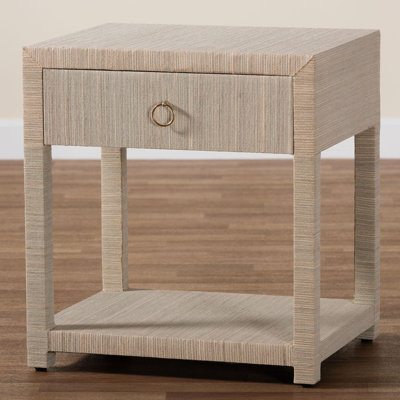 Bali & Pari Nata Bohemian Woven Natural Grasscloth 1-Drawer Nightstand