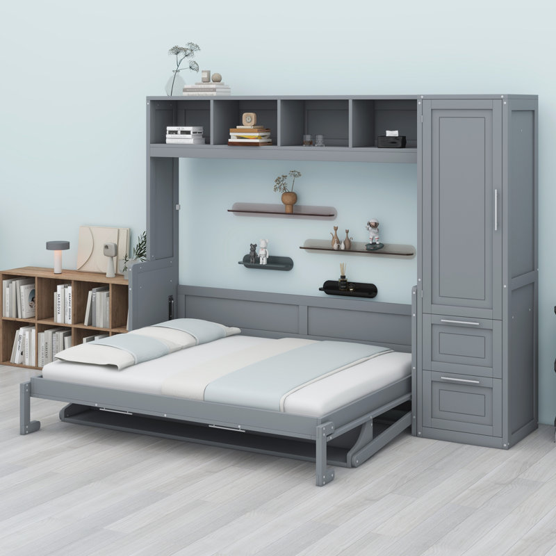 Lit escamotable Murphy avec placard et tiroirs, Gris