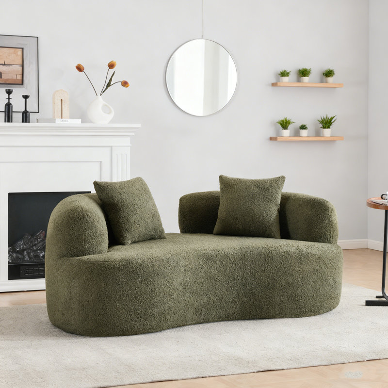 Causeuse incurvée 66,93 pouces à compression complète et éponge verte, tissu en velours de peluche, canapé compact sans assemblage pour petits espaces et appartements, capacité de 350 lb