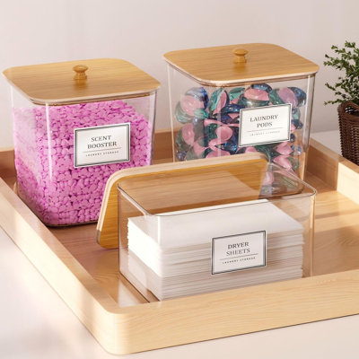 Laundry Storage Containers Set Clear Acrylic With Lids 4 Pack