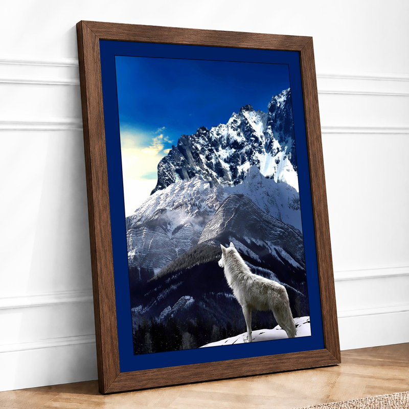 Wolf In Snow Scandinavian - Print, A2 - 59.4 x 42.0 cm, Walnut