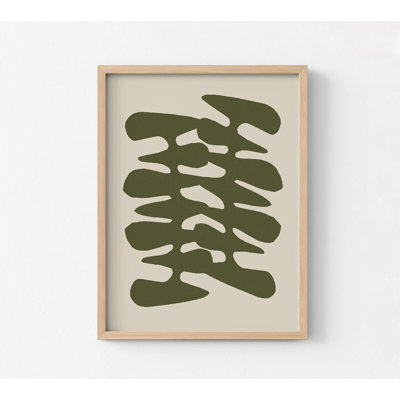 Retro Shapes II By Jen Bucheli, Deep Green Abstract Shape Small Living Room Artwork, Large Cream Framed Abstract Painting Bedroom Print 14716GG