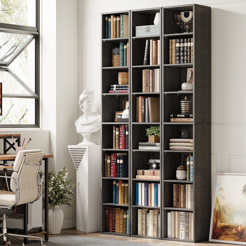 Narrow Design Storage,8-layer Thin High Bookcase With Open Adjustable Shelves,cube Display Rack, Black