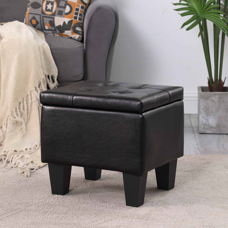 Repose-pieds de rangement rembourré 3 pièces Deiara, Tissu noir