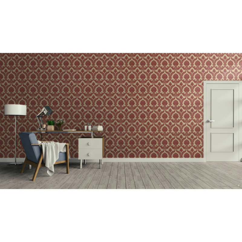 Italian Classics 4 Traditional Damask 3D Embossed Wallpaper Roll, Red
