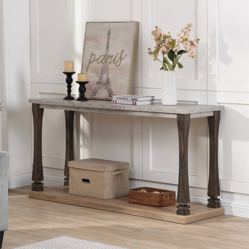 Console Mid-Century pour le vestibule, canapé en bois avec tablette de rangement à 2 niveaux, Bois massif et bois manufacturé
