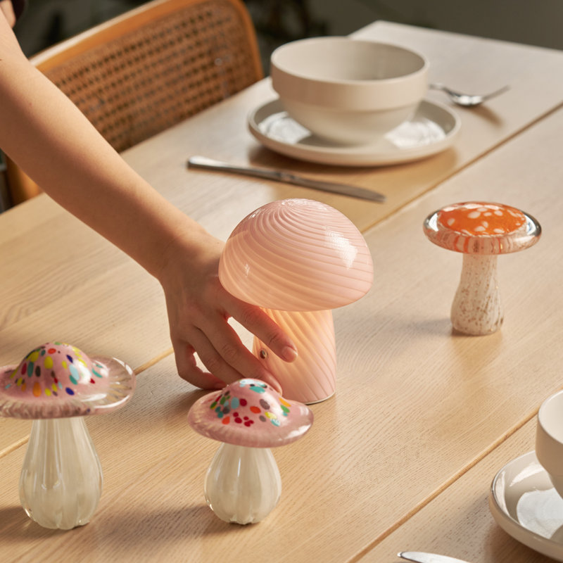 Humber Mini Cordless Glass Mushroom Lamp, Pink, Pink