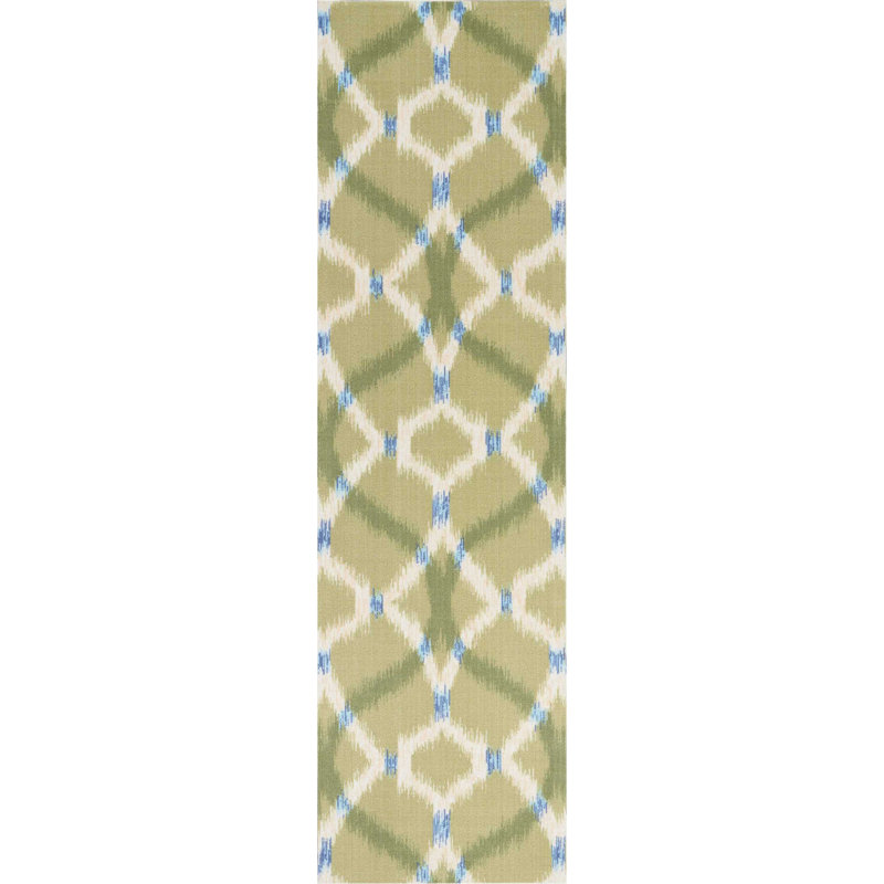 Tapis vert moderne Edythe, Tapis de couloir 2 pi 3 po x 8 pi
