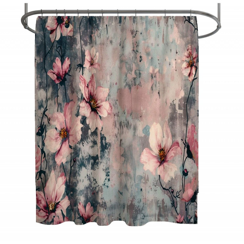 Rideau de douche à fleurs - Décoration de salle de bain botanique, H 73 po x l 70 po
