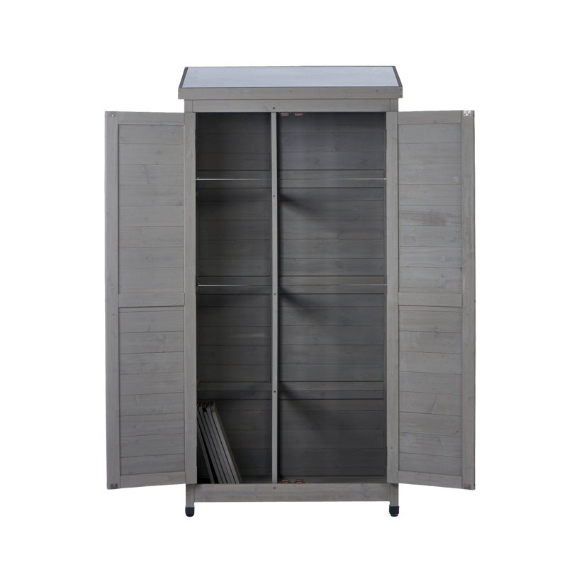 Remise de rangement extérieure en bois avec plateau en métal, Gris