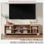 Meuble télé de 70 po avec coins arrondis, compatible avec les téléviseurs jusqu'à 80 po, rangement ouvert à 2 niveaux et base épaisse, chêne naturel-179709157