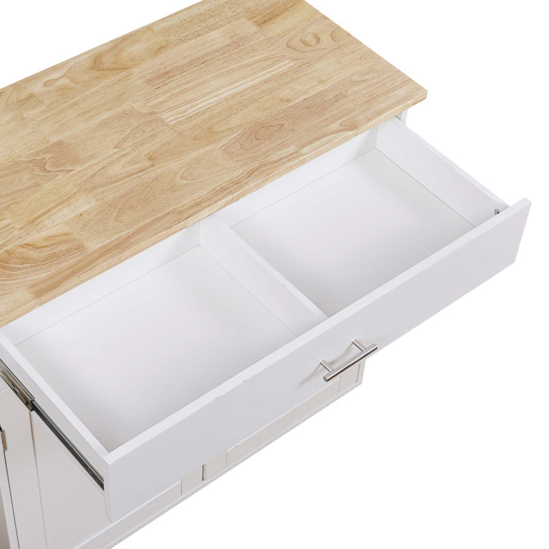 Îlot de cuisine roulant avec rangement, chariot de cuisine avec plateau en bois d'hévéa, tiroir spacieux avec cloison et support de rangement interne, îlot de cuisine sur roulettes avec support de tour réglable