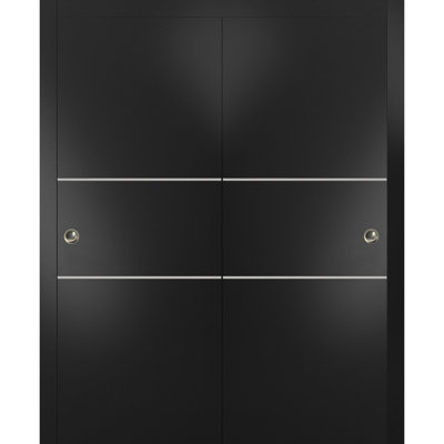 Portes coulissantes de placard avec quincaillerie Planum 0110 Noir mat, rails robustes, moulures, garnitures, ensemble de quincaillerie, portes de placard de chambre modernes en bois massif - 64 po x 84 po (2 x 32 x 84)