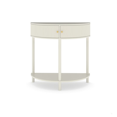Unique Half Moon Design End Table with 2 Storage Drawers and Bottom Shelf