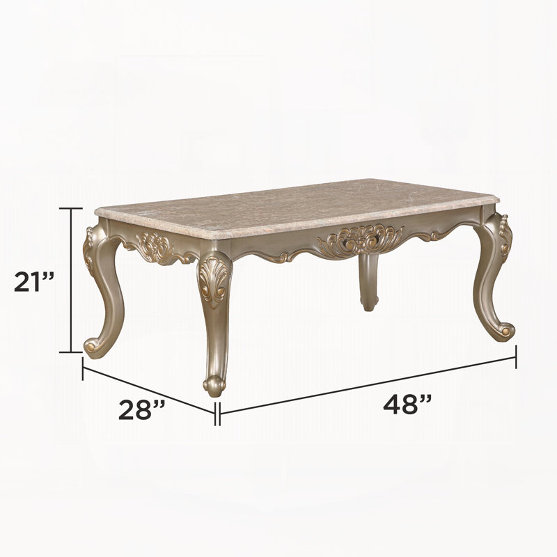 Table basse de style traditionnel en bois de couleur or champagne, H 21 po x l 48 po x P 28 po