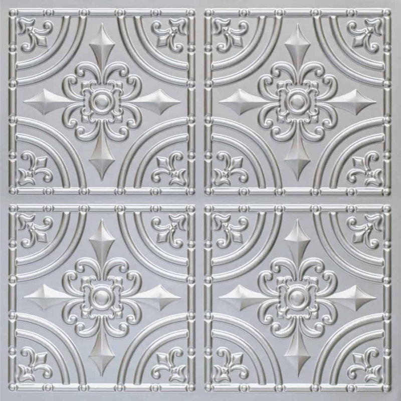 Tuile de plafond texturée en fer forgé L 24 po x l 24 po en moka antique, Argent