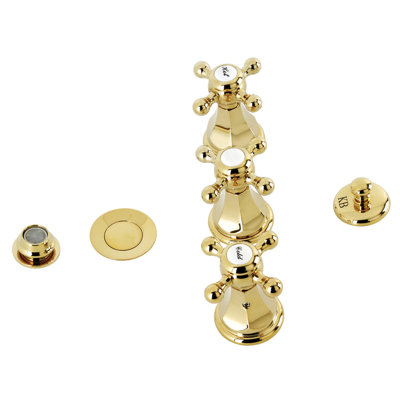 Kingston Brass Metropolitan Three-Handle Deck Mount Bidet Faucet with Brass Pop-Up