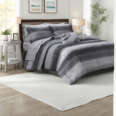 Luxury 9-piece Cal King Bedding Sets, Microfiber Elegance, Contemporary Black