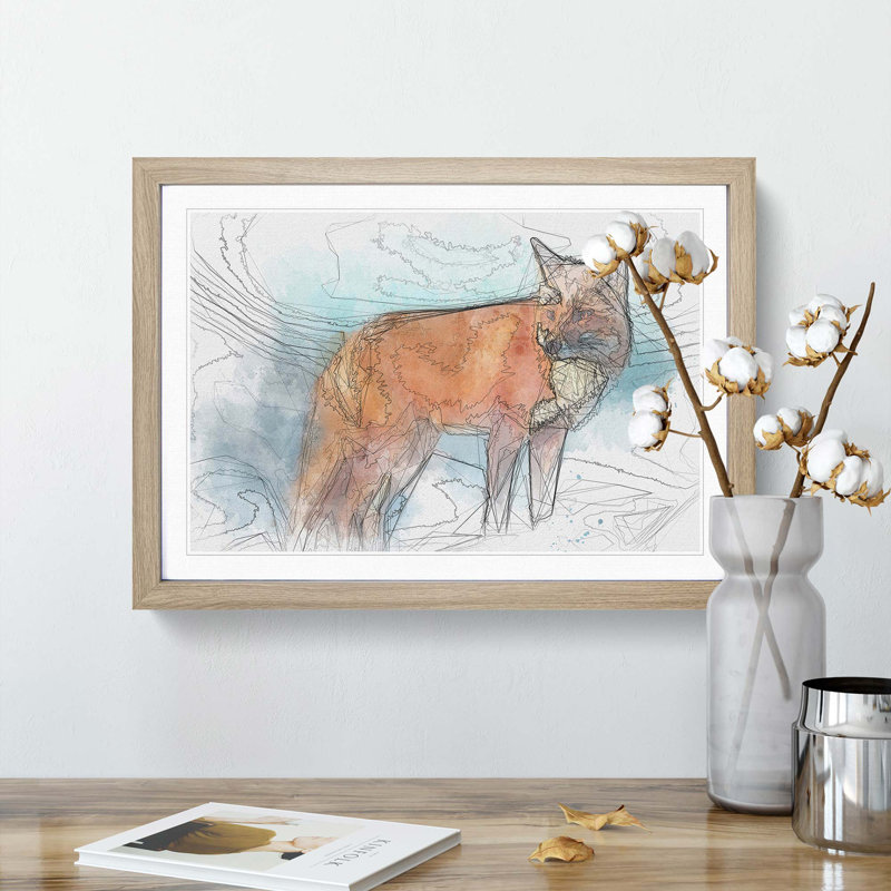 The Red Fox in Abstract - Picture Frame Graphic Art Print, 27cm H x 36cm W x 2cm D, Oak Framed