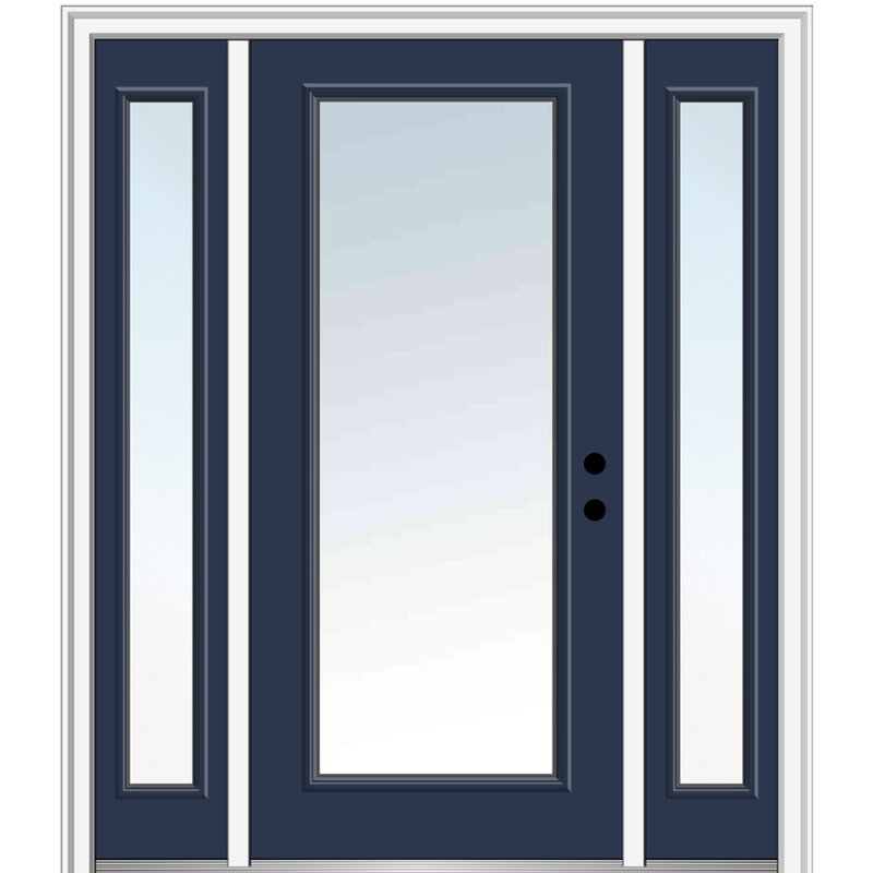 Porte d'entrée pré-suspendue en fibre de verre préfinie lisse, H 80 po x l 60 po x P 1,75 po, Naval, Ouverture vers la gauche