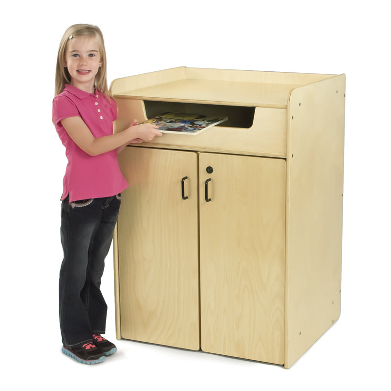 Natural Baltic Birch Mobile Book Return Cart with Lockable Doors