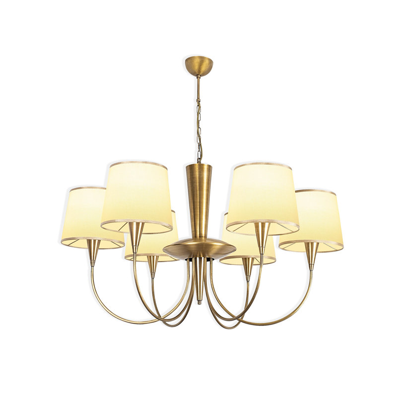 Lustre en métal 6 lumières avec capuchon en tissu