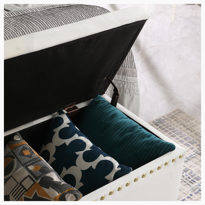 Banc de rangement rembourré Kassa, Velours beige