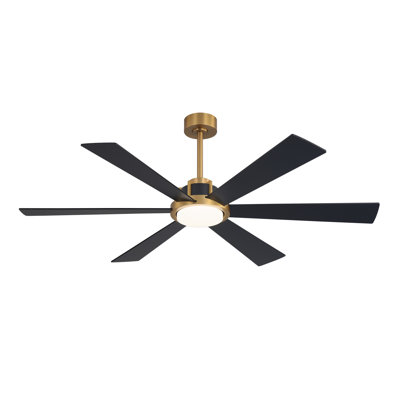 60inch Double-Sided Playwood Black and Walnut Blades 6-speed Dc With Integrated Led Ceiling Fan, Black and Gold
