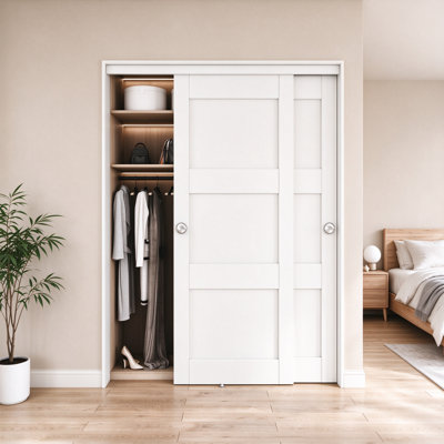 Ensemble de portes coulissantes pour garde-manger et garde-robe blanc 80 po 3 Lite