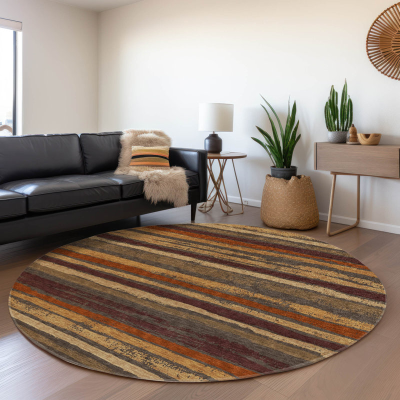 Tapis chocolat intérieur / extérieur lavable à la machine Chayden ACN1019, Rond 8 pi