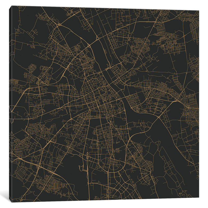 « varsovie routes », impression sur toile tendue, H 16 po x l 16 po x P 1 po, Papier d'art encadré noir, Blanc