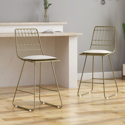 Tabourets de comptoir beige, structure en fer et coussin confortable - deux tabourets avec rembourrage stable 2 pièces