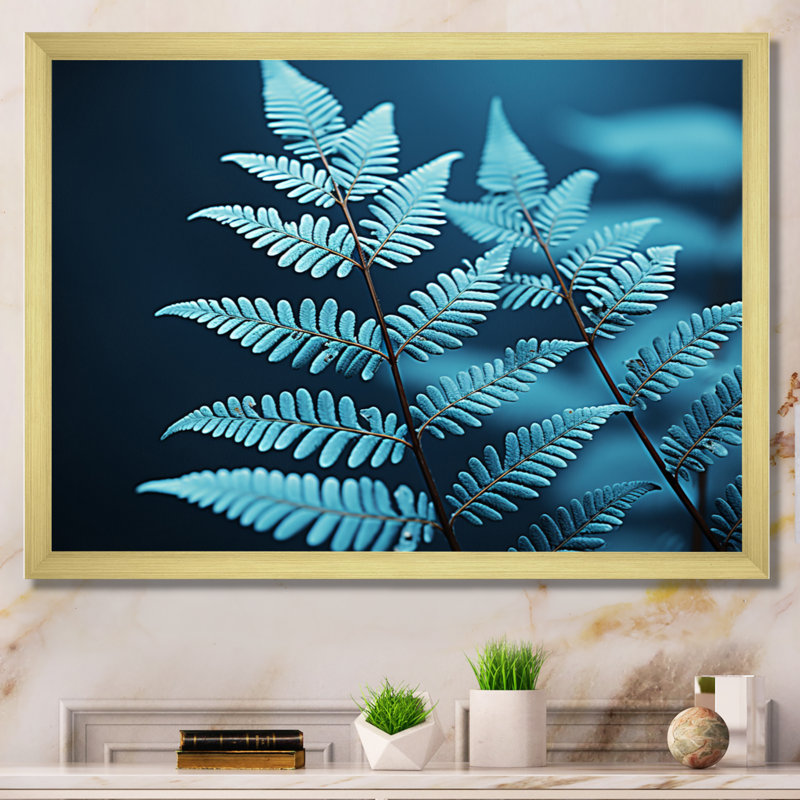 Ferns Turquoise Whimsy III - imprimé, H 12 po x l 20 po x P 1 po, Cadre doré simple