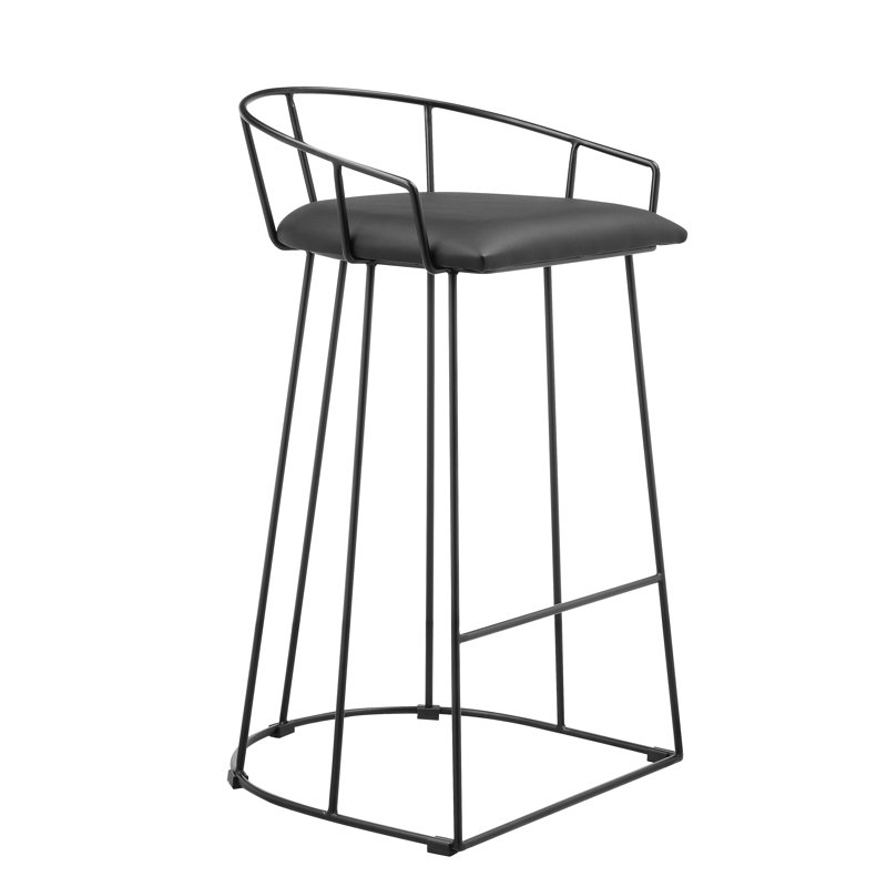 Arikka Upholstered Counter Stool with Metal Frame, Counter Stool (26.5" Seat Height), Black