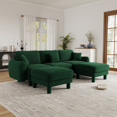 Boucle Fabric U-shaped Sectional 3-seater Sofa with Movable Ottomans