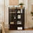 Freestanding Lighted Display Cabinet With Glass Door, Pantry Cabinet With Metal Frame & Storage, Curio Cabinet With 4-Tier Adjustable Glass Shelves, For Livingroom, Kitchen & Office