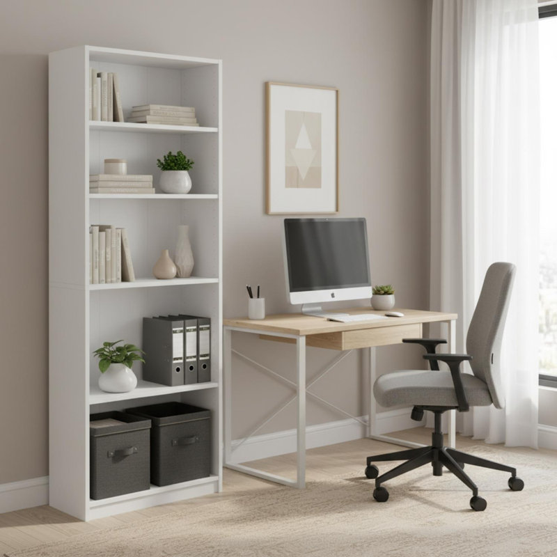 JAYA Simply HomeShelf Bookcase, Bookcase Living Room Office Storage, (5 Shelves) 71.2"H x 24.5"W x 9.5"D, White