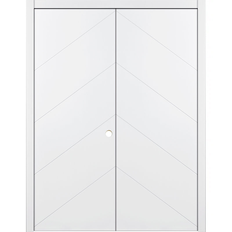 Double porte intérieure stratifiée blanc pré-suspendu Slant, S'ouvre à gauche vers l'intérieur, 72 po x 80 po