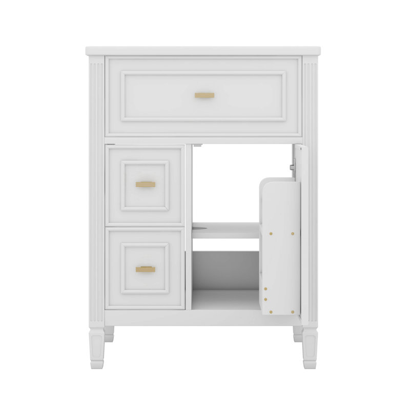 Meuble-lavabo de 24 po avec lavabo, tiroir basculant, supports de rangement et tablette réglable, Blanc
