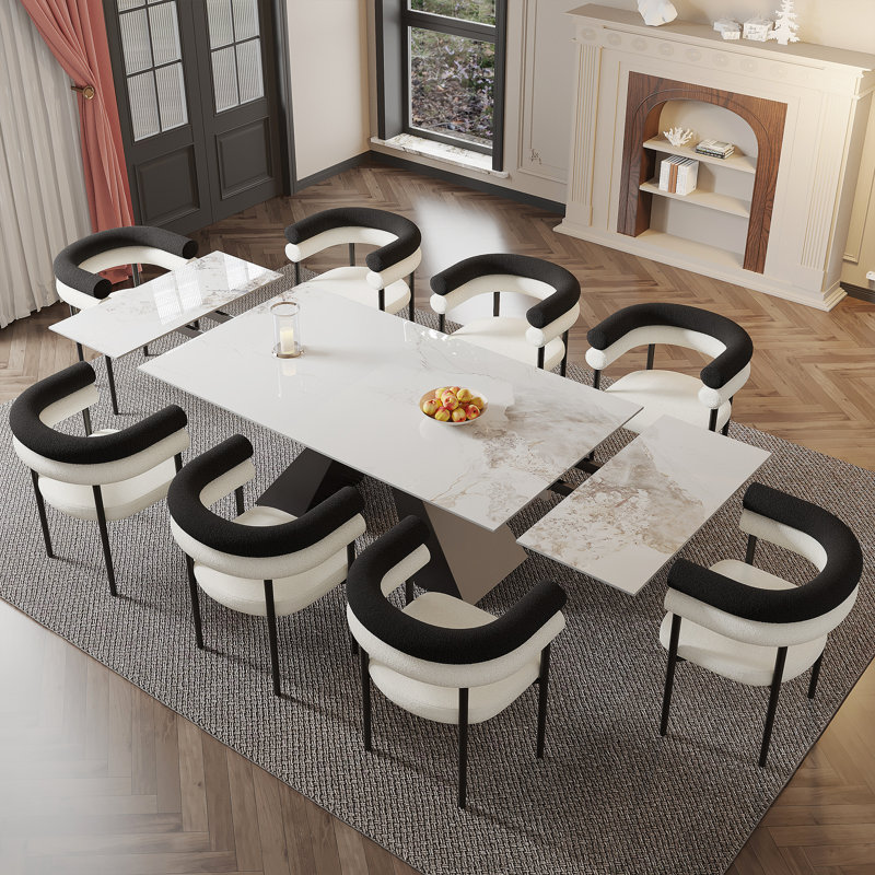 Doinita Rectangular Dining Set with Upholstered Chairs, Chanel, 9 Pieces: Table, 8 Chairs