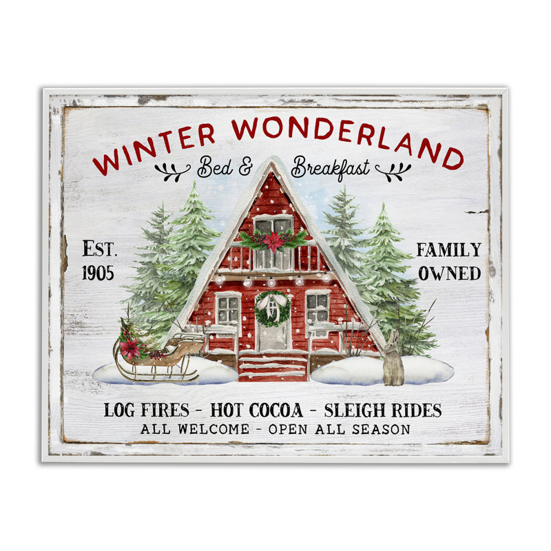 Art mural sur toile Wonderland Christmas Cabin par Creatif Belle, H 11 po x l 14 po, Giclée encadrée blanc bord de mer
