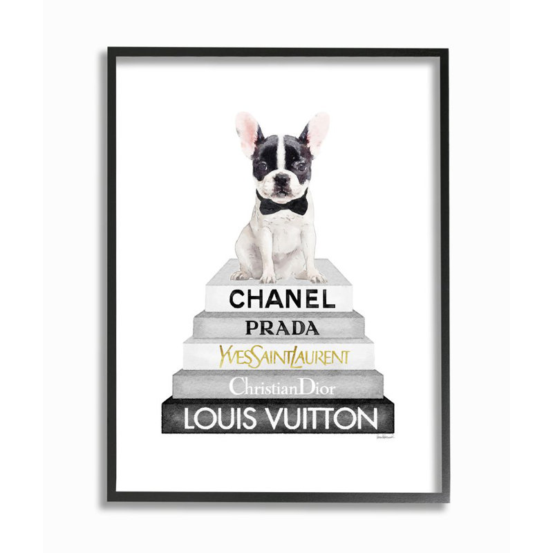 Mignon chiot bouledogue français assis sur une bibliothèque Glam par Amanda Greenwood - impression d'art graphique