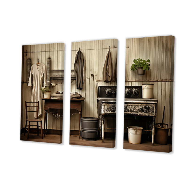 «Farmhouse Laundry Charm III», reproduction sur toile 3 pièces, H 28 po x l 36 po x P 1 po