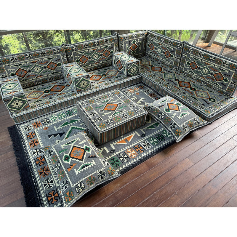 Ensemble de canapé avec repose-pieds Traditional Kilim, Gris