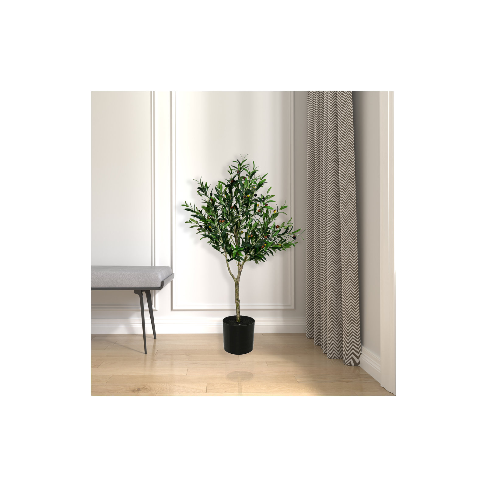 Vickerman Artificial Green Olive Tree in Black Planters Pot., 48" H x 24" W x 20" D