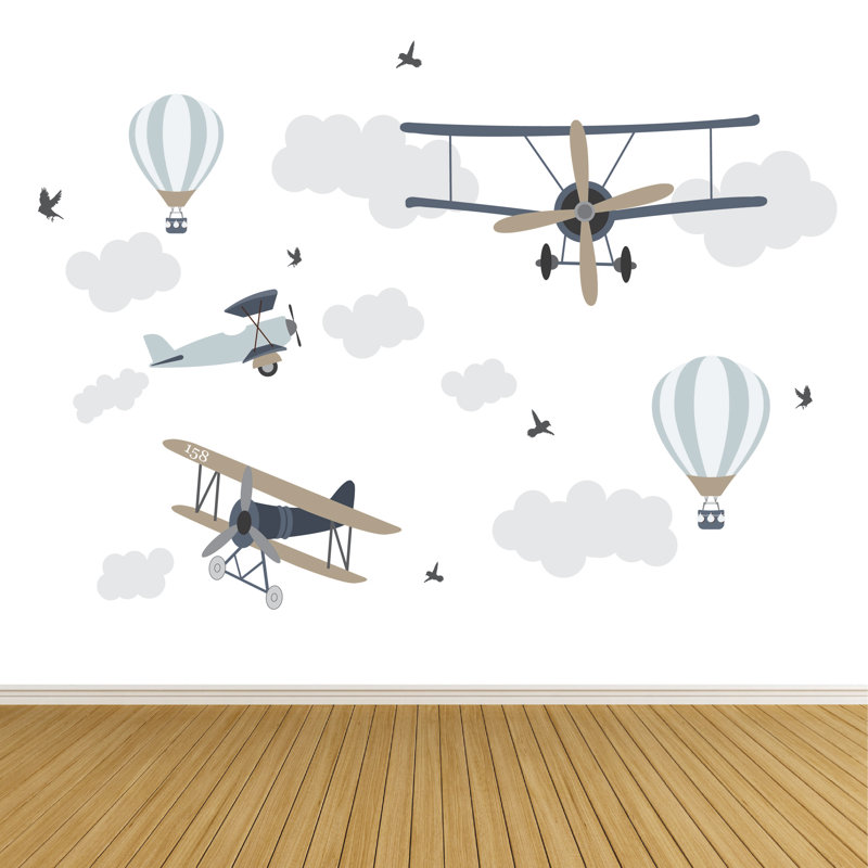 Adhésif décoratif avion avec montgolfières
