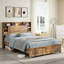 Wooden Platform Bed Frame With Storage Headboard, Charging Station, LED Lights & Bookcase (Dark Brown, No Box Spring)-358014832