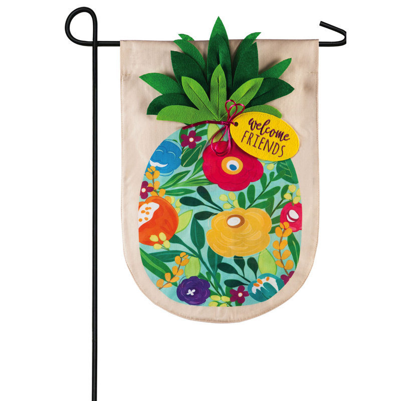 Lin d’ananas à 2 côtés 18 x 12,5 po floral drapeau de jardin