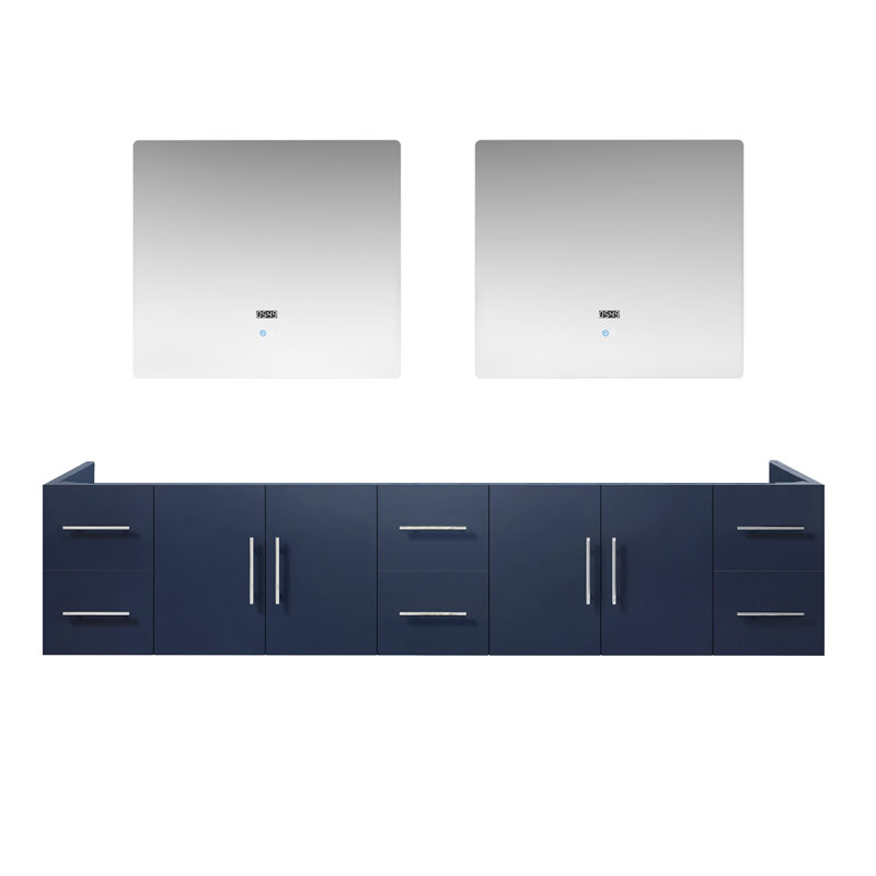Geneva 84 in W x 22 in D Double Bath Vanity and 36 in LED Mirrors, Navy Blue